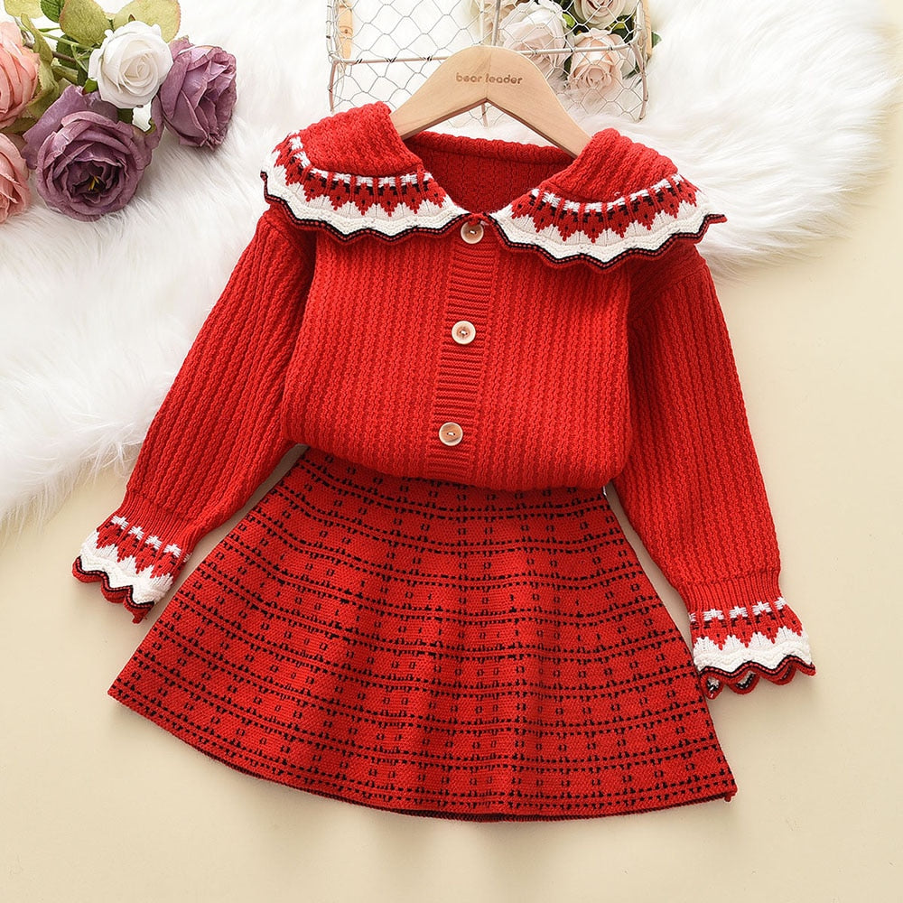 Girl's Warm Autumn Clothes Set with Skirt
