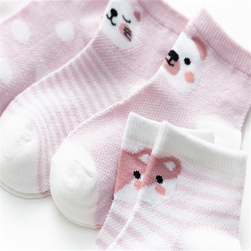 Baby's Animal Print Pastel Color Socks 5 Pairs Set