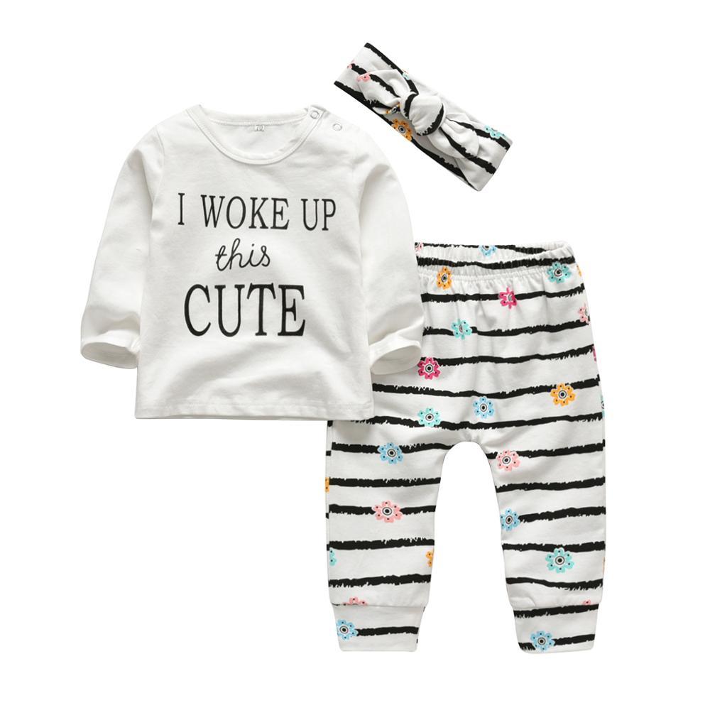 Baby Girl's Printed Sweatshirt, Pants and Headband 3 Pcs Set