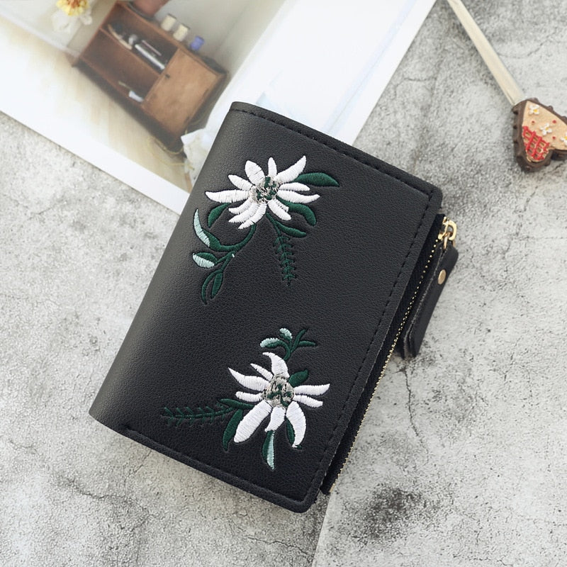Women's  Flower Embroidery Short Wallet