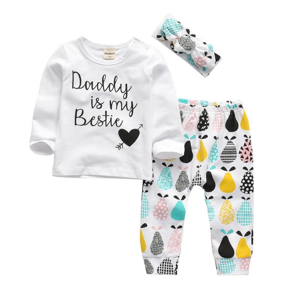 Baby Girl's Printed Sweatshirt, Pants and Headband 3 Pcs Set