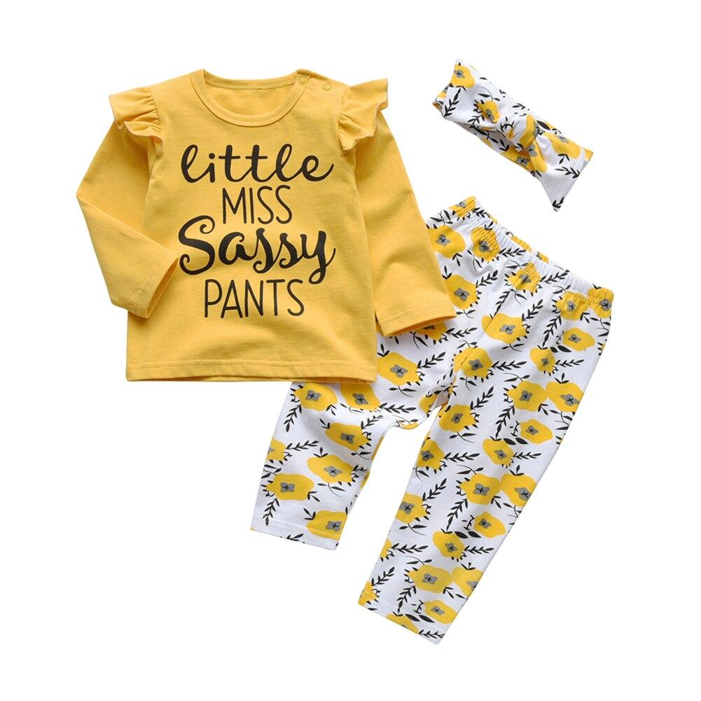 Baby Girl's Printed Sweatshirt, Pants and Headband 3 Pcs Set
