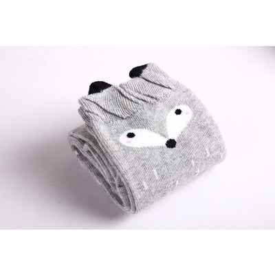 Girl's Cotton Long Socks with Animal Print