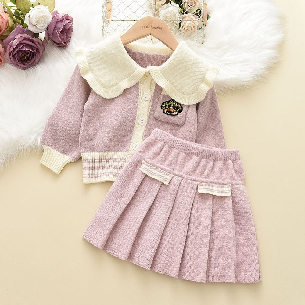 Girl's Warm Autumn Clothes Set with Skirt