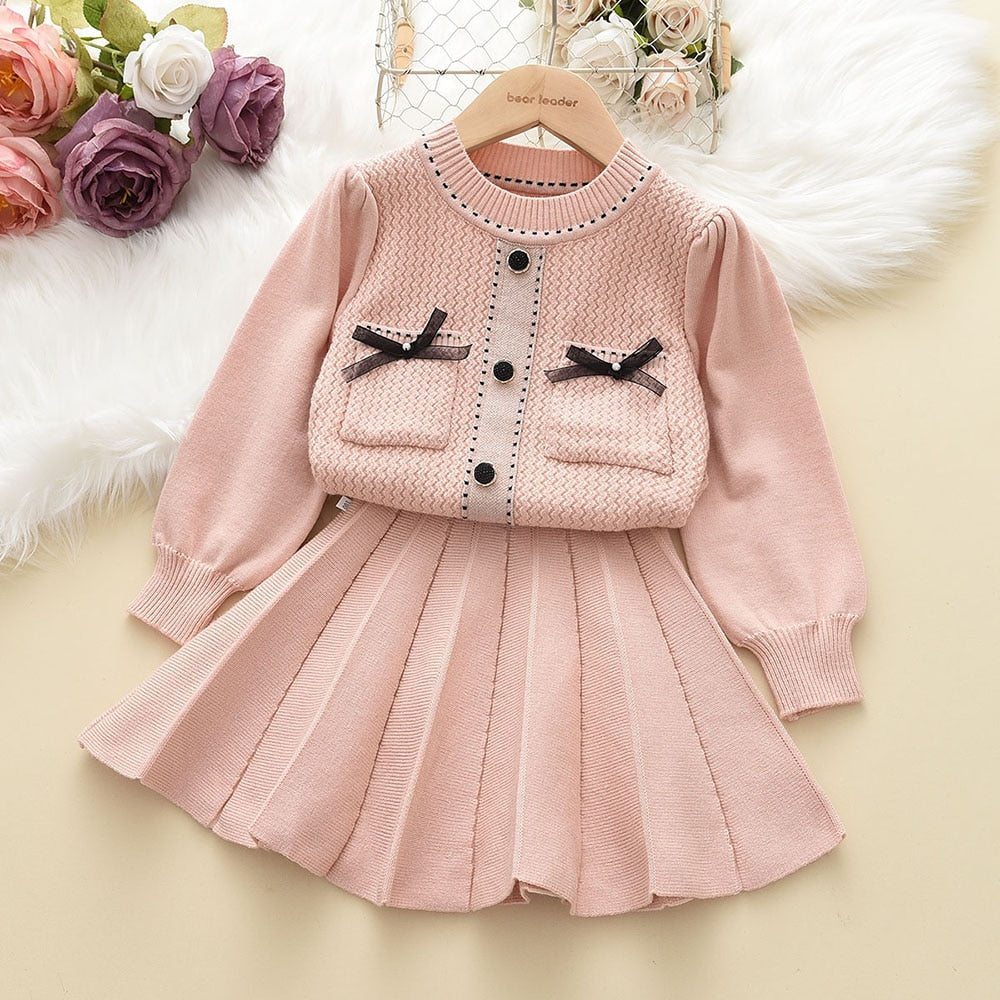 Girl's Warm Autumn Clothes Set with Skirt