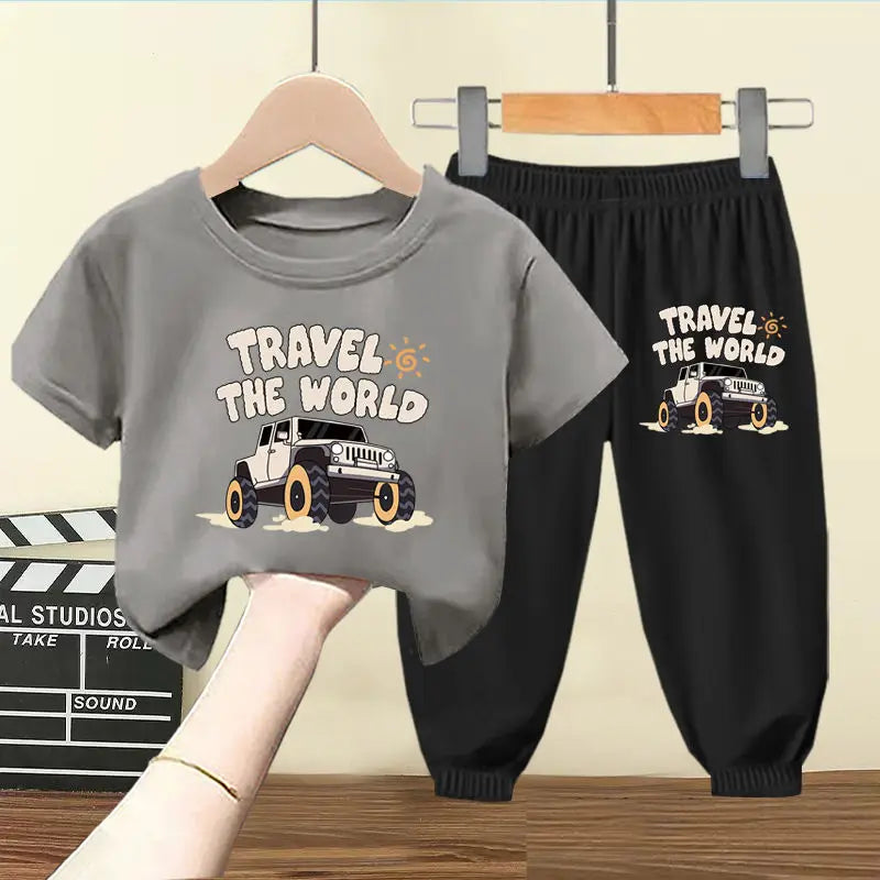 Summer Baby Boy Clothes Set Children Girls Cartoon Printed T-shirts and Shorts 2 Pieces Suit Kid Short Sleeve Top Bottom Outfits