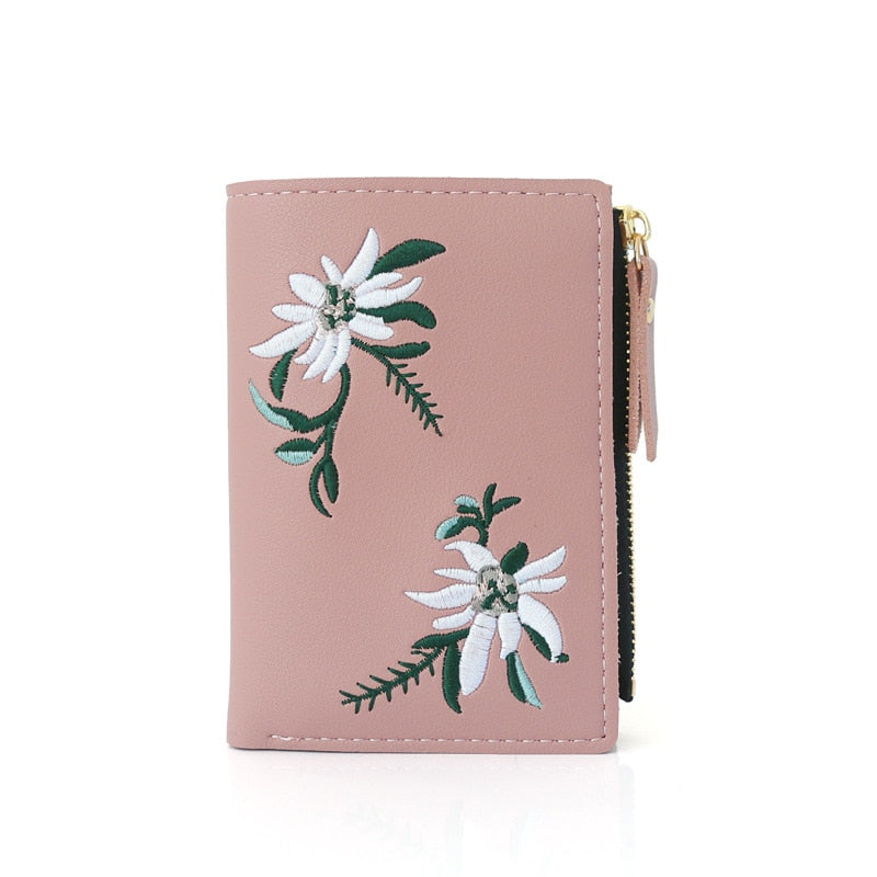 Women's  Flower Embroidery Short Wallet