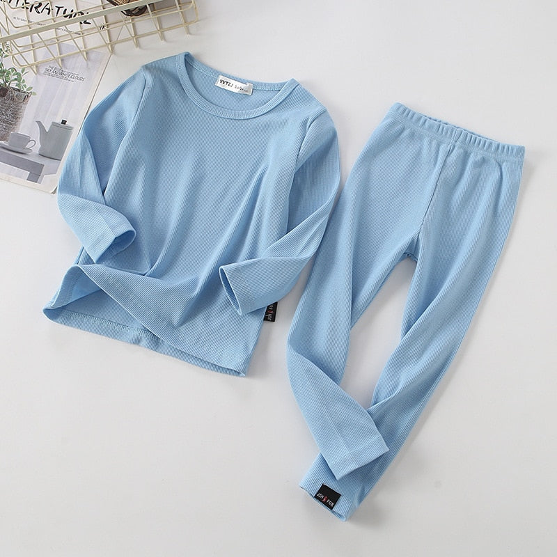 Long Sleeve Solid Color Baby Pajama Set