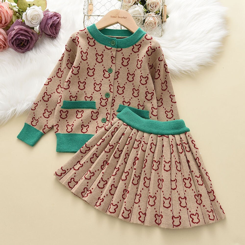 Girl's Warm Autumn Clothes Set with Skirt