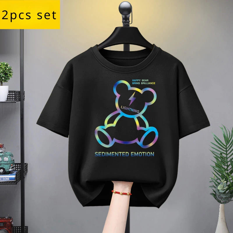 Summer Kid Girls Clothes Set Baby Boy Cartoon Bear Printed T-shirts and Shorts 2 Pieces Suit Children Fashion Outfits Tracksuits