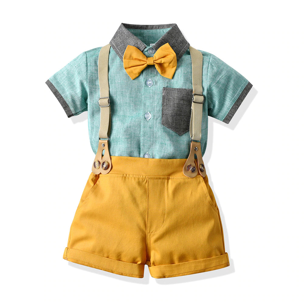 Baby Boy's Summer Clothing Set with Suspenders