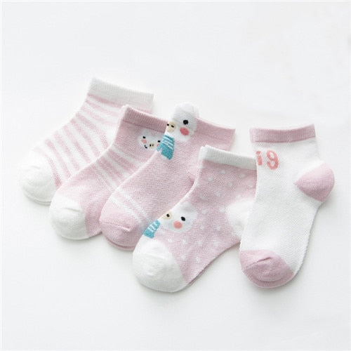Baby's Animal Print Pastel Color Socks 5 Pairs Set