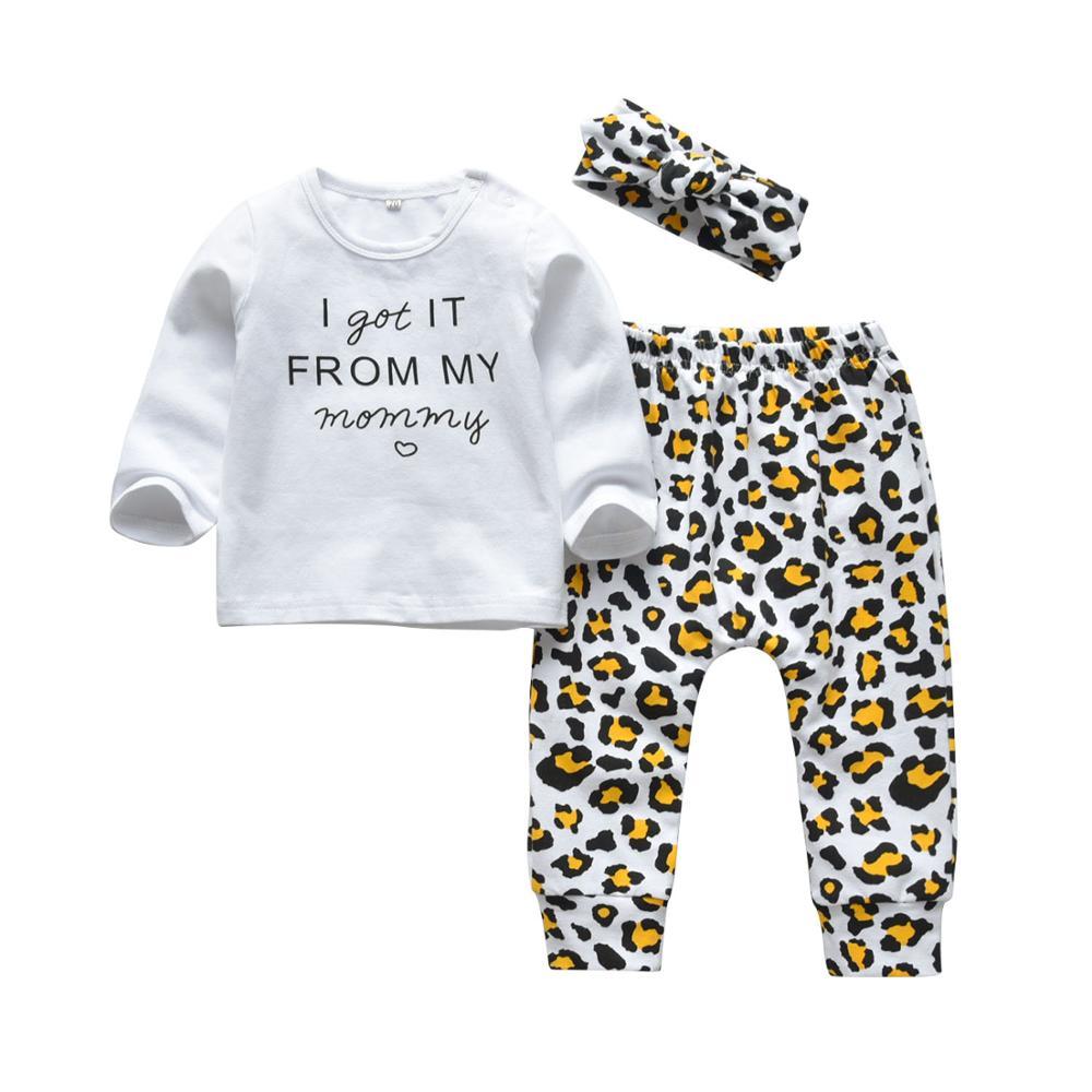 Baby Girl's Printed Sweatshirt, Pants and Headband 3 Pcs Set