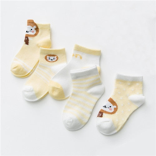 Baby's Animal Print Pastel Color Socks 5 Pairs Set