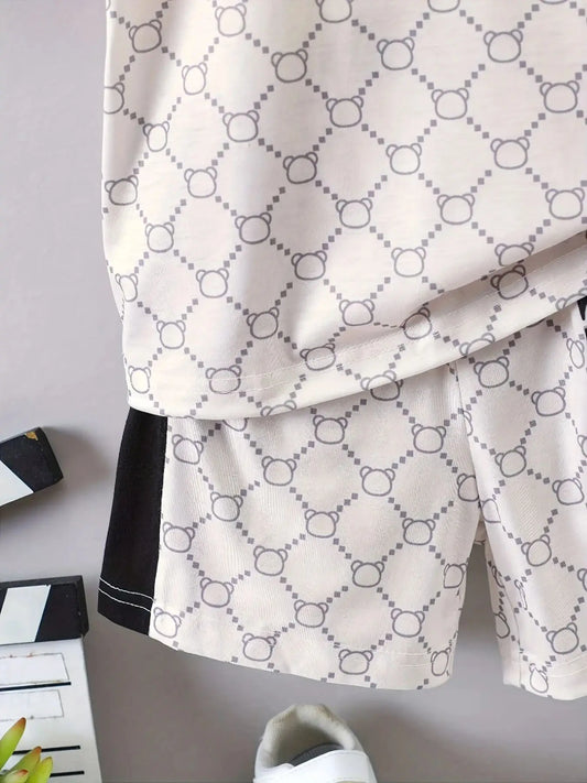 2025 Summer new children's suit Summer top and shorts 2-piece sportwear Cool boy pullover T-shirt Comfortable soft breathable li