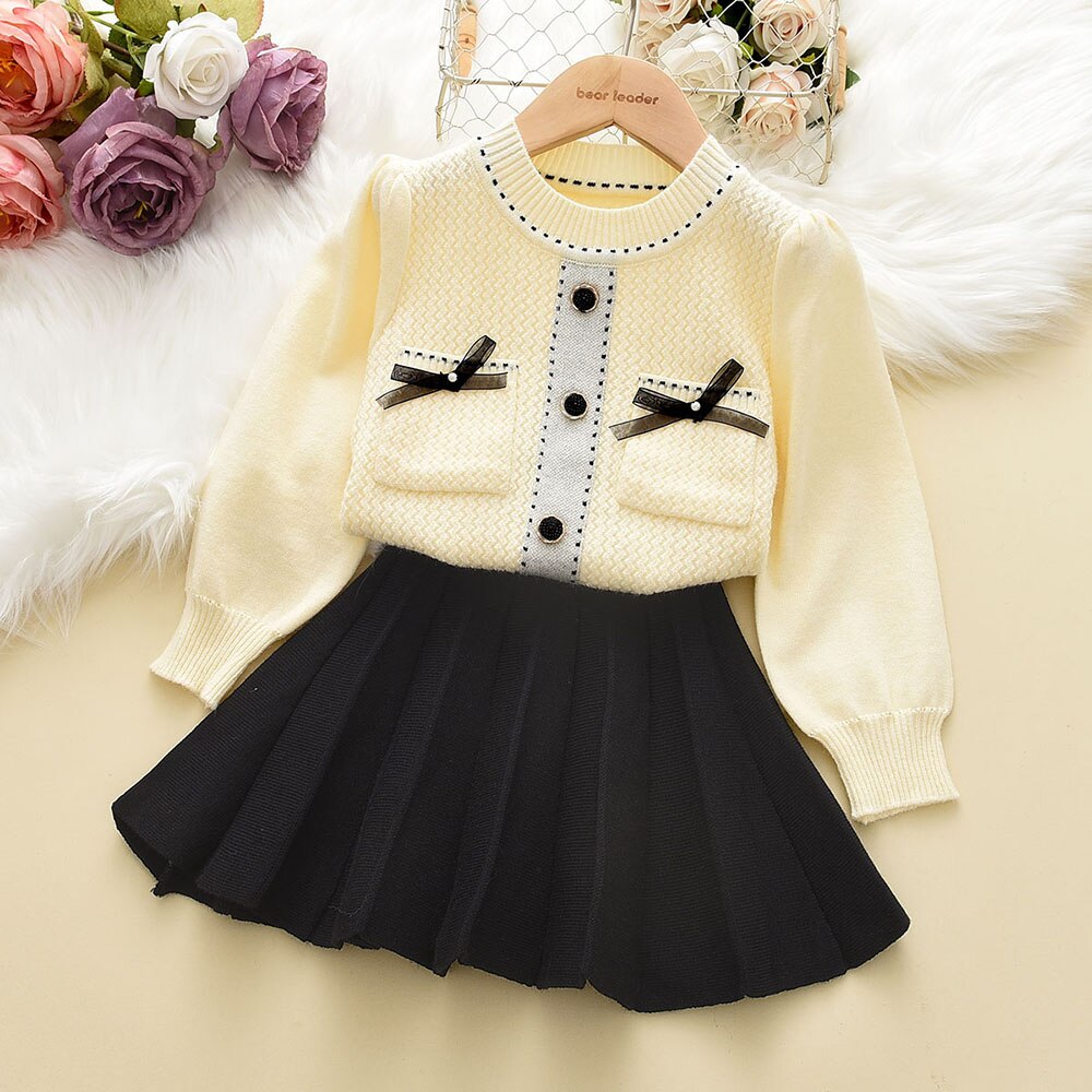 Girl's Warm Autumn Clothes Set with Skirt