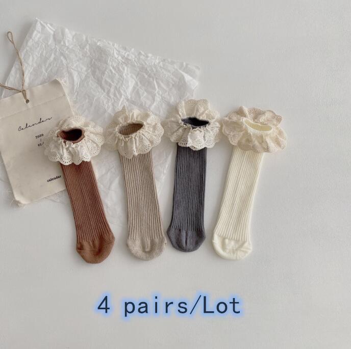 Baby Girls Knee Length Soft Cotton Socks, 4 Pcs