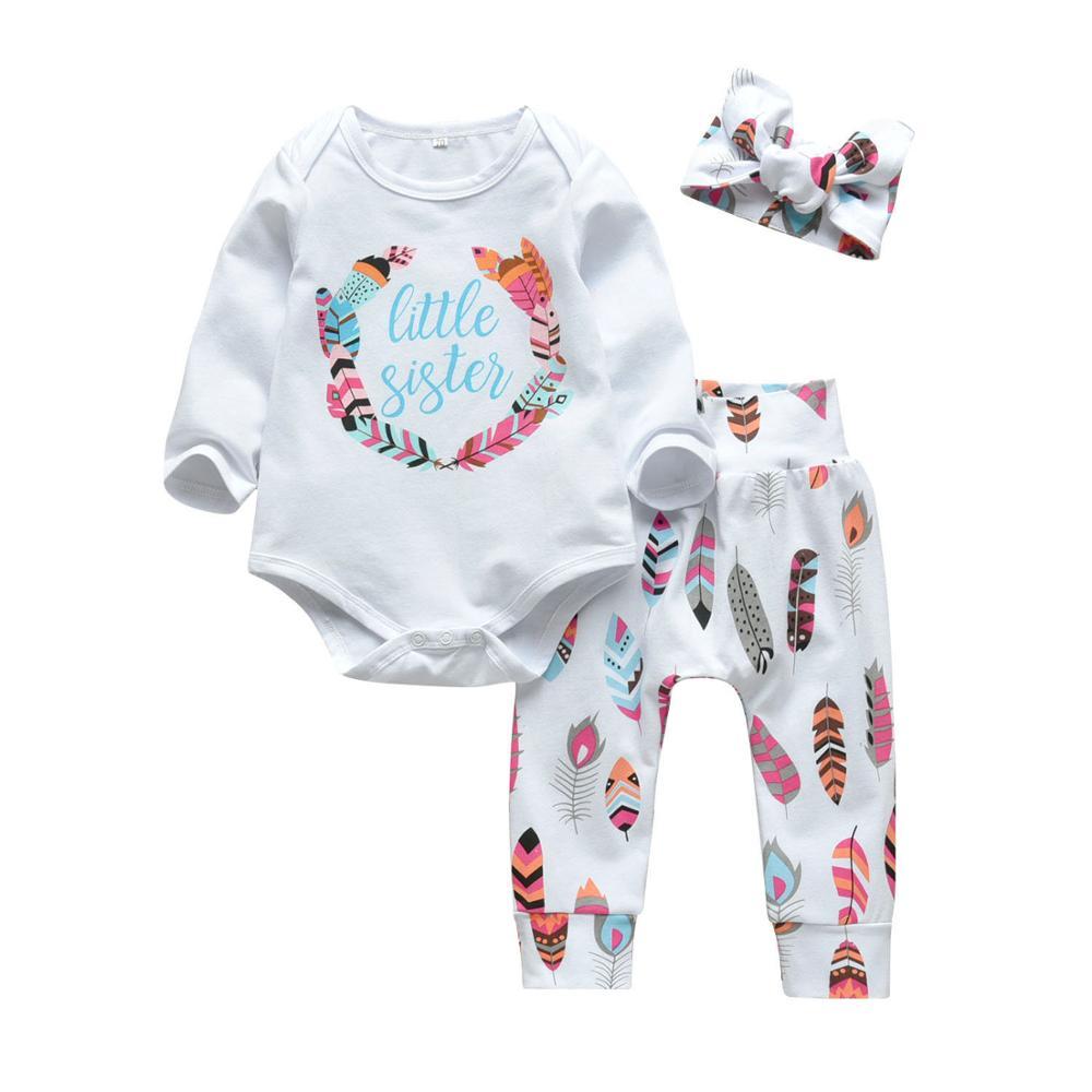 Baby Girl's Printed Sweatshirt, Pants and Headband 3 Pcs Set