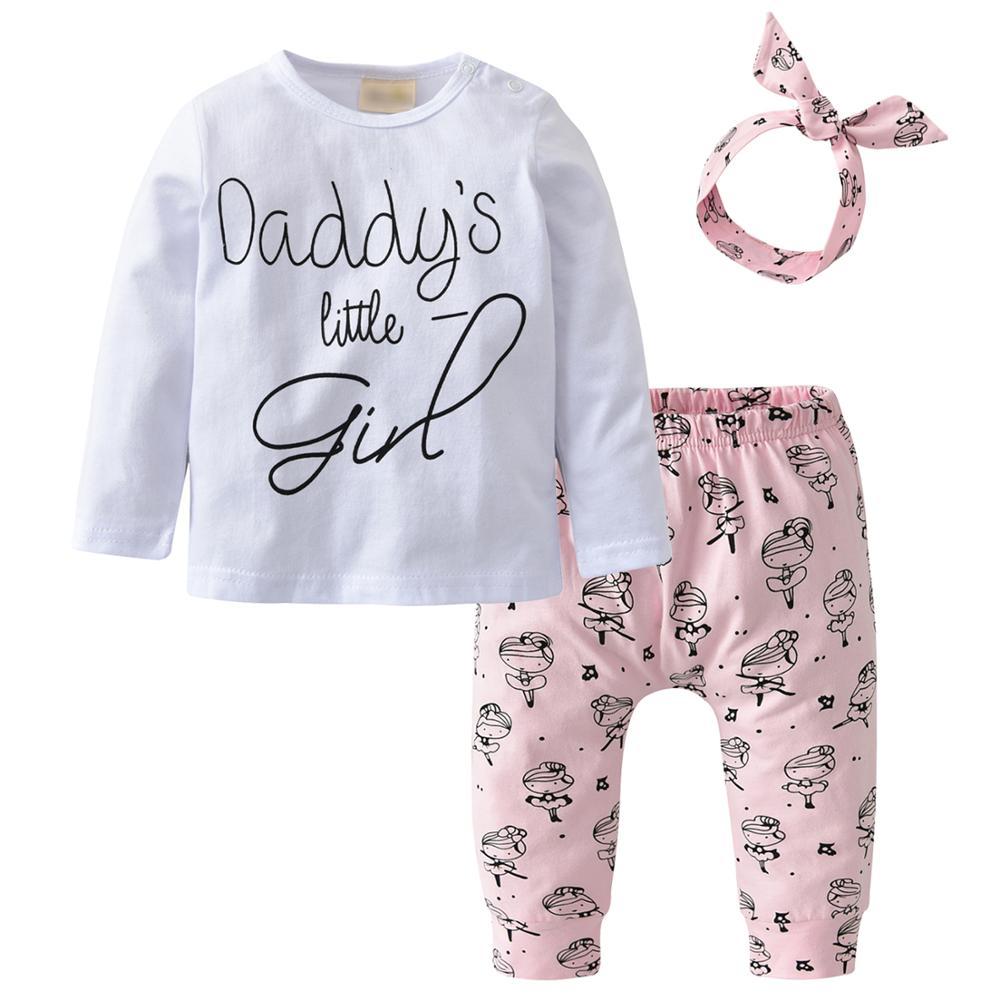 Baby Girl's Printed Sweatshirt, Pants and Headband 3 Pcs Set