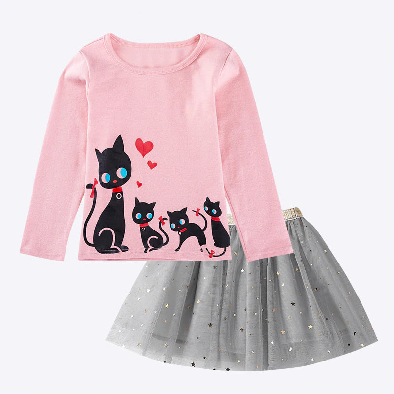 Girls' Cute Printed Cotton Clothes Set