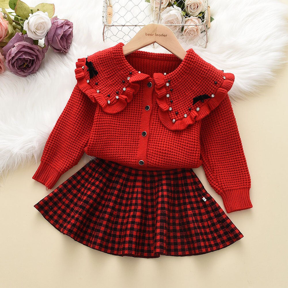 Girl's Warm Autumn Clothes Set with Skirt