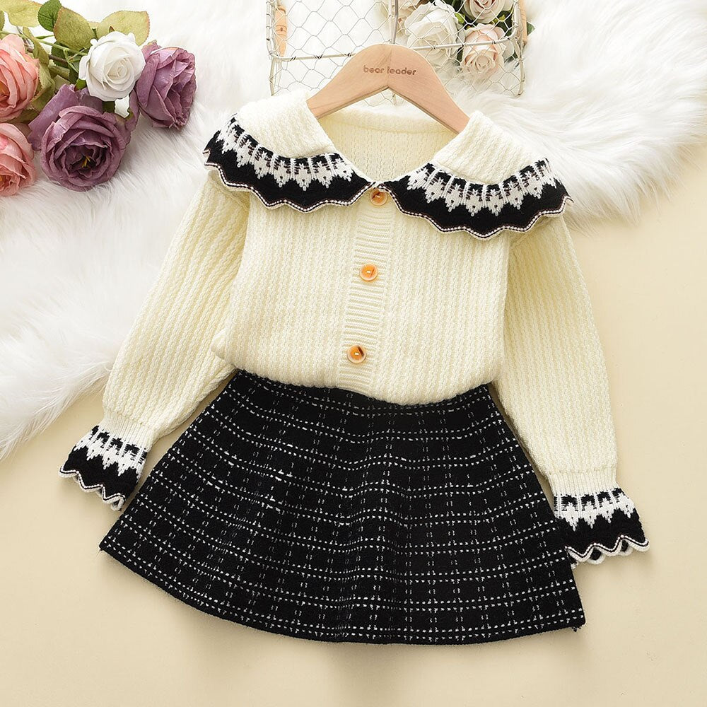 Girl's Warm Autumn Clothes Set with Skirt