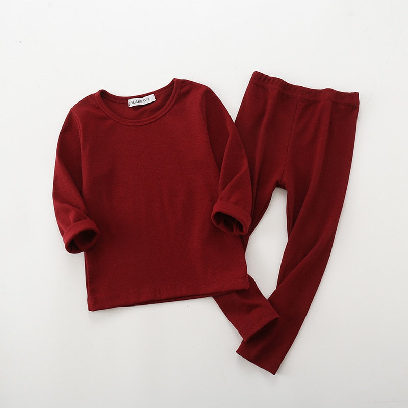 Long Sleeve Solid Color Baby Pajama Set