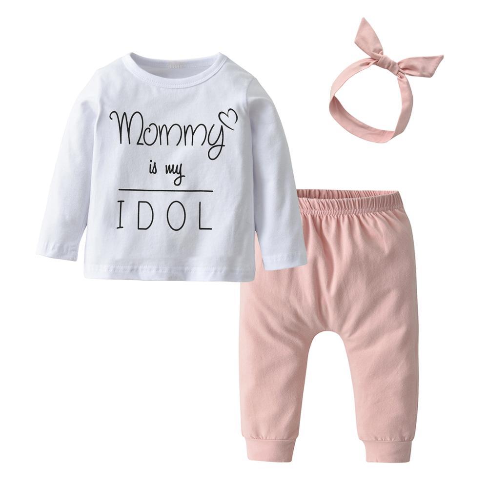 Baby Girl's Printed Sweatshirt, Pants and Headband 3 Pcs Set