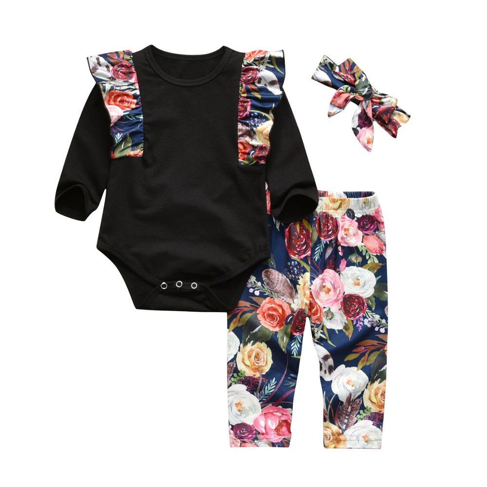 Baby Girl's Printed Sweatshirt, Pants and Headband 3 Pcs Set
