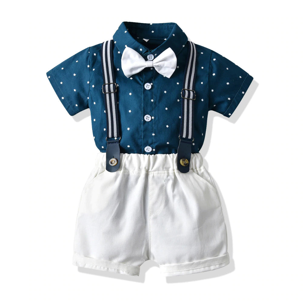 Baby Boy's Summer Clothing Set with Suspenders