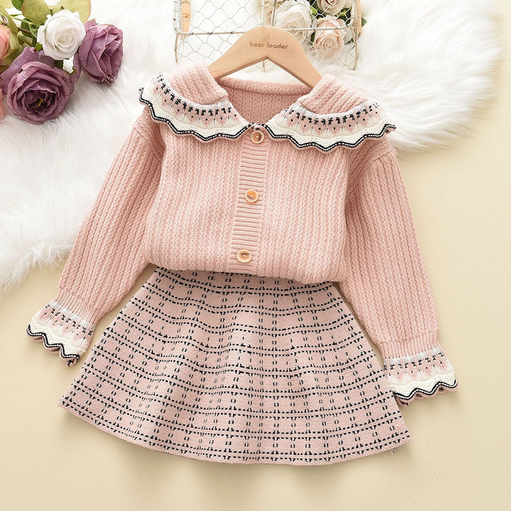 Girl's Warm Autumn Clothes Set with Skirt