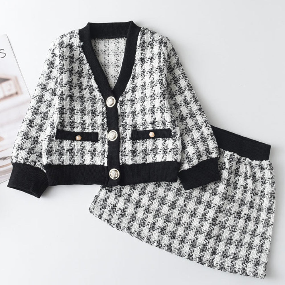 Girl's Warm Autumn Clothes Set with Skirt