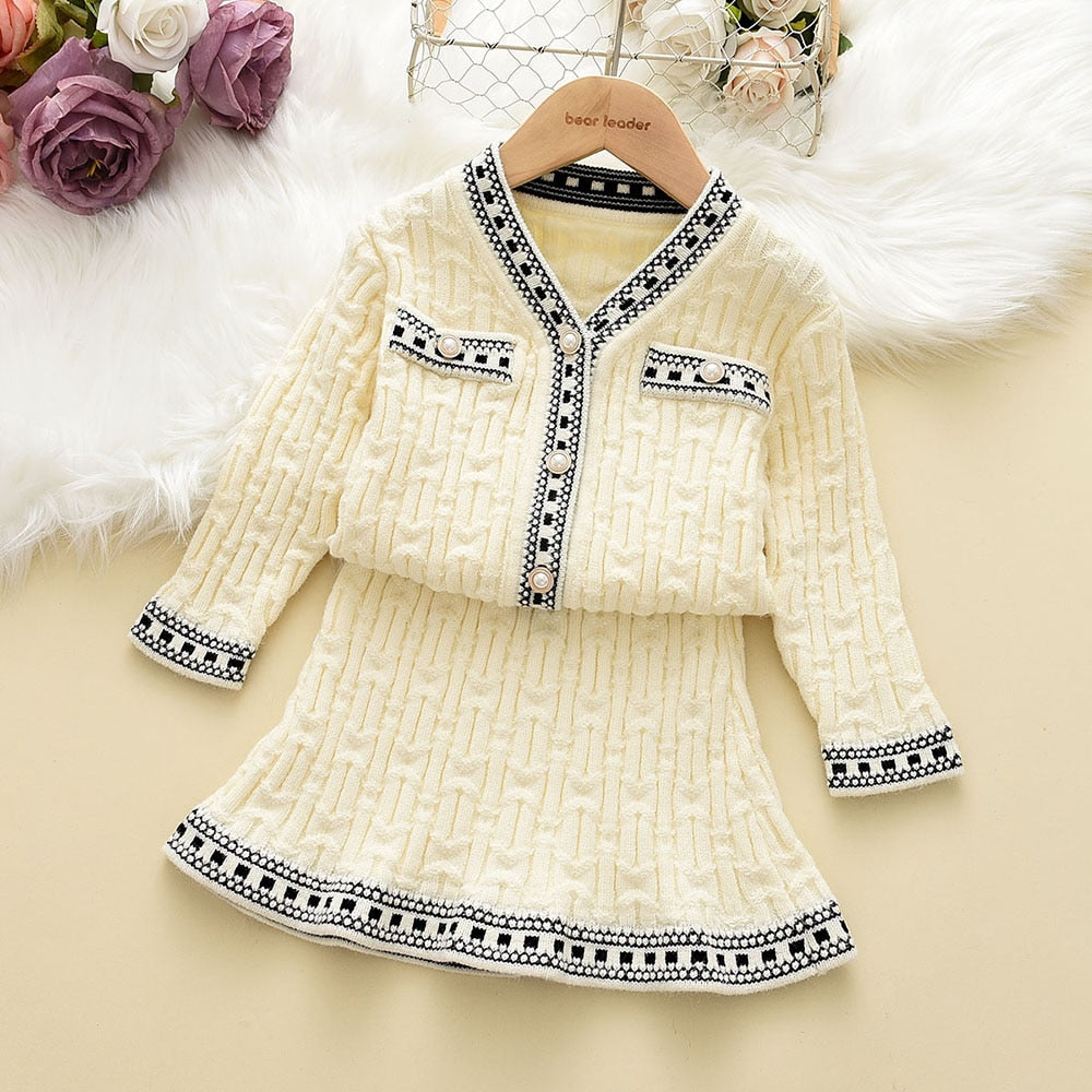 Girl's Warm Autumn Clothes Set with Skirt