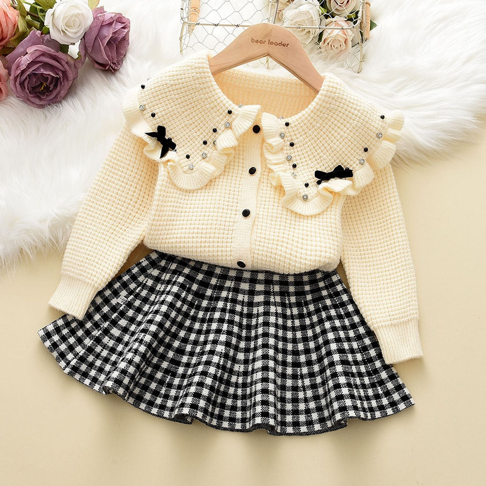 Girl's Warm Autumn Clothes Set with Skirt