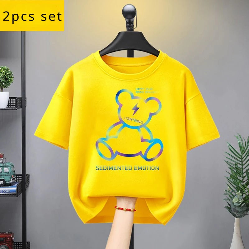 Summer Kid Girls Clothes Set Baby Boy Cartoon Bear Printed T-shirts and Shorts 2 Pieces Suit Children Fashion Outfits Tracksuits