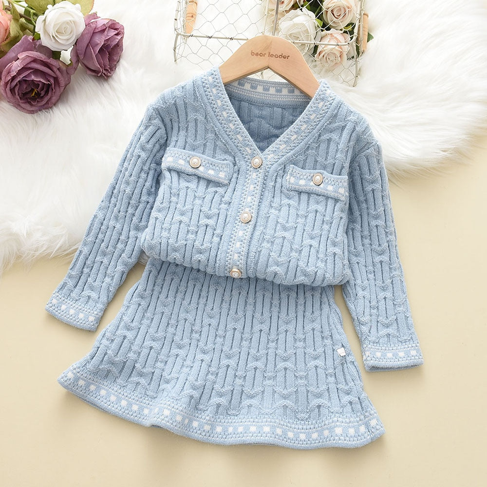 Girl's Warm Autumn Clothes Set with Skirt