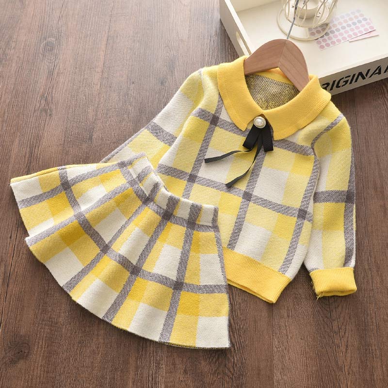 Girl's Warm Autumn Clothes Set with Skirt