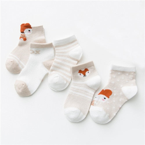 Baby's Animal Print Pastel Color Socks 5 Pairs Set