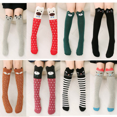 Girl's Cotton Long Socks with Animal Print