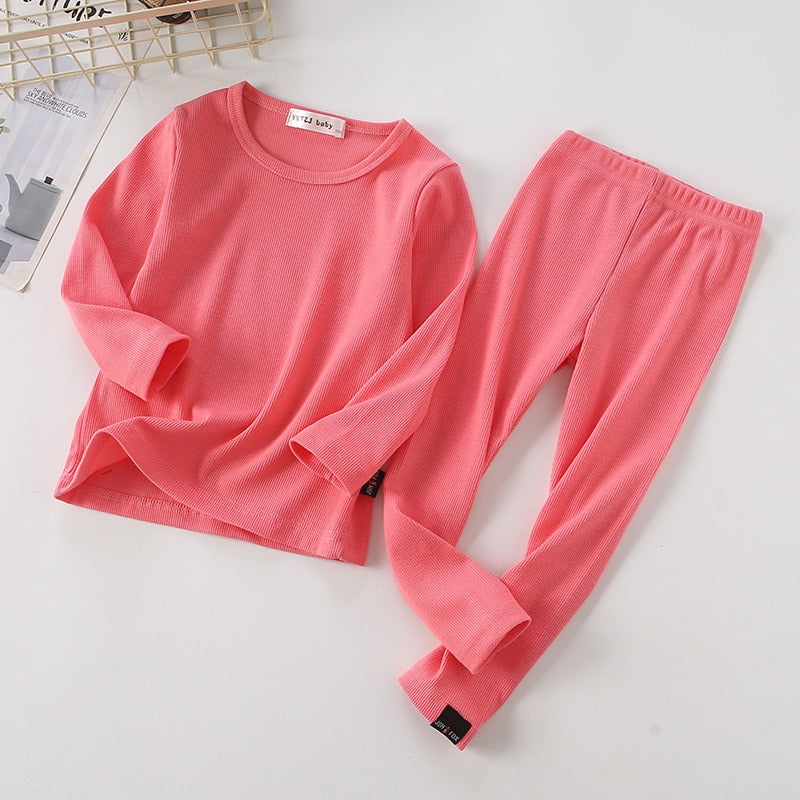 Long Sleeve Solid Color Baby Pajama Set
