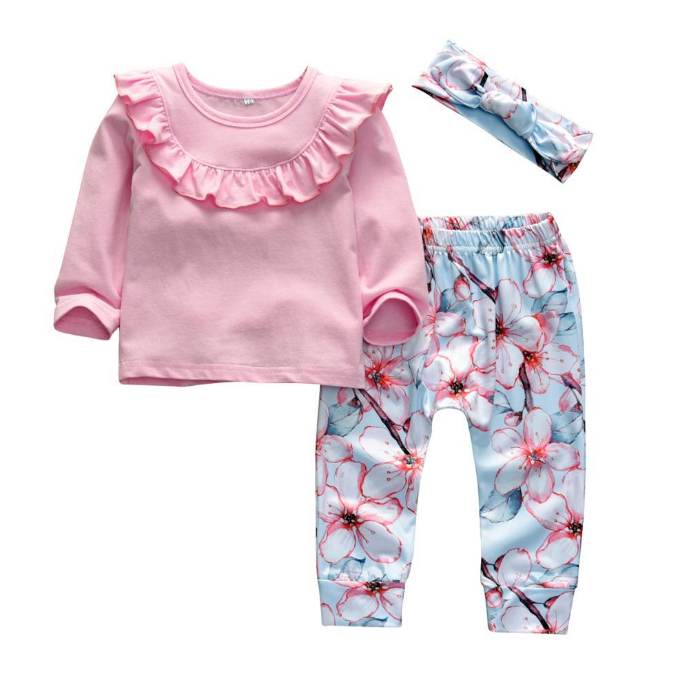 Baby Girl's Printed Sweatshirt, Pants and Headband 3 Pcs Set
