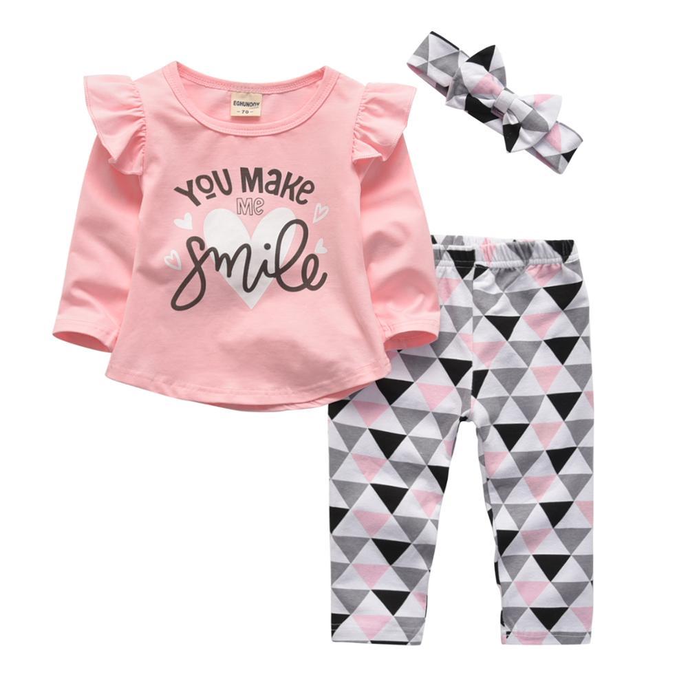 Baby Girl's Printed Sweatshirt, Pants and Headband 3 Pcs Set