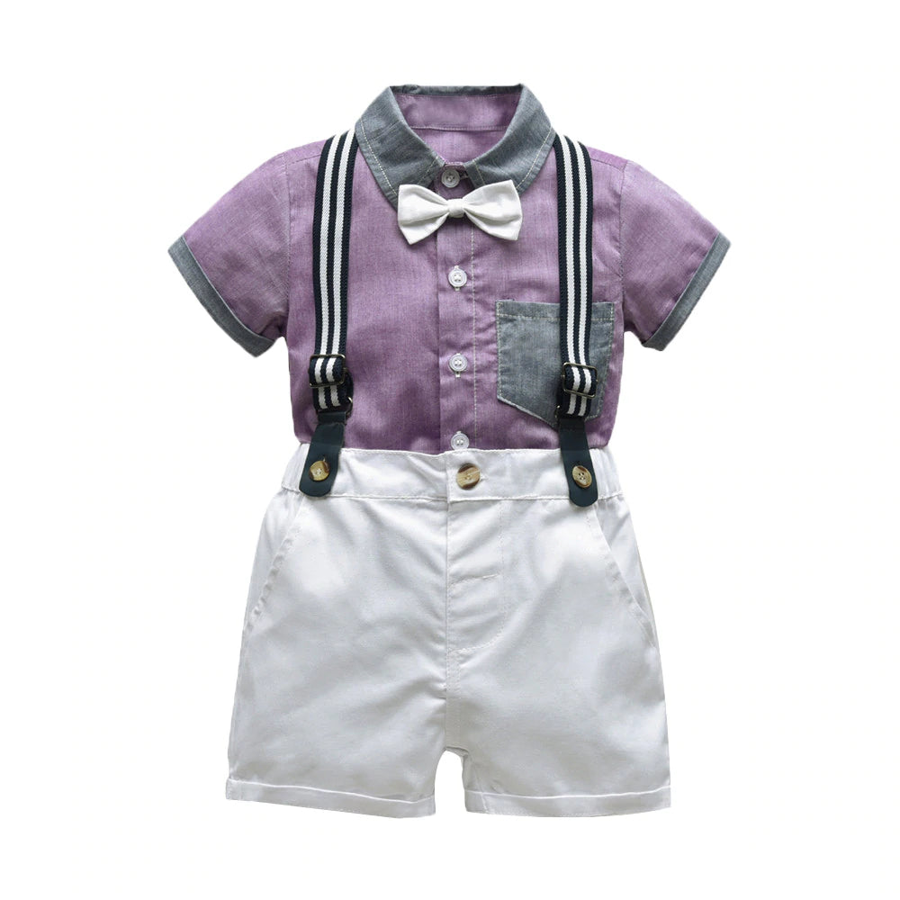 Baby Boy's Summer Clothing Set with Suspenders