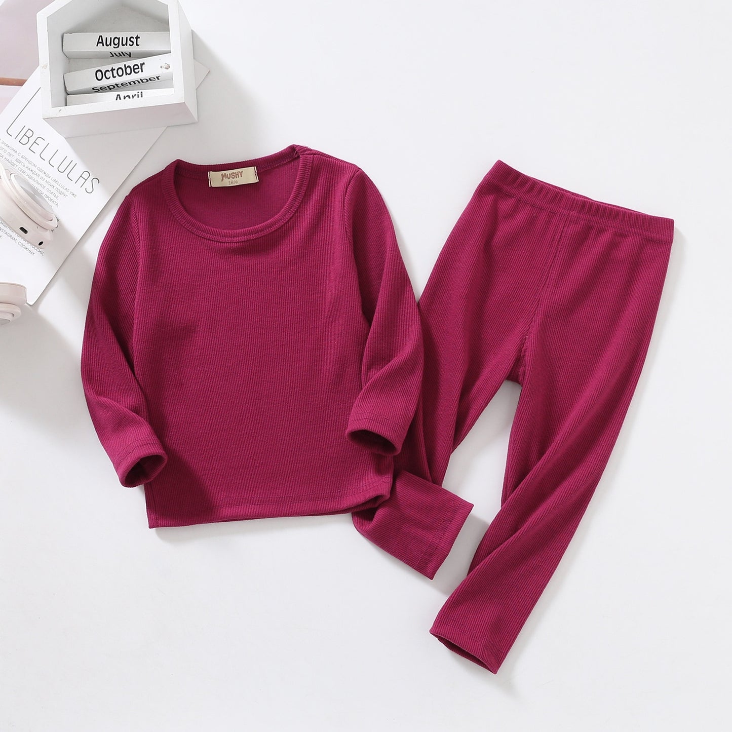 Long Sleeve Solid Color Baby Pajama Set