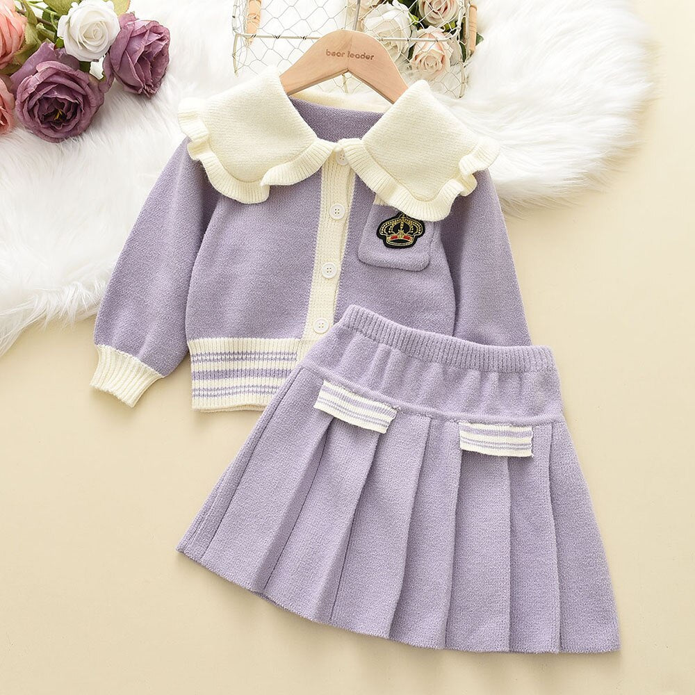 Girl's Warm Autumn Clothes Set with Skirt