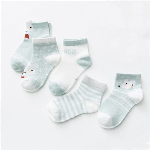 Baby's Animal Print Pastel Color Socks 5 Pairs Set