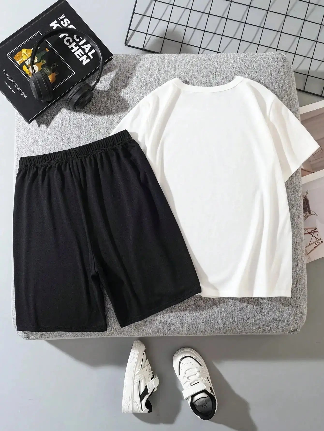 2025 summer new children's suit short sleeve shorts letter printed round neck T-shirt light breathable comfortable soft quick dr