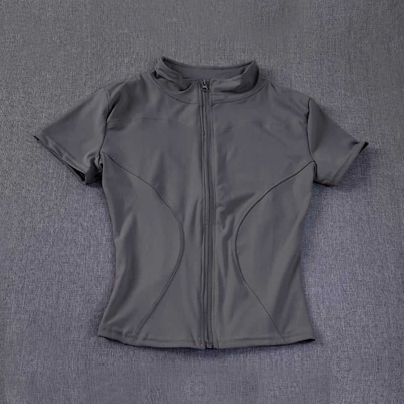 Casual Slim Sports Coat For Women Short Sleeve Solid Zipper Tops Female Cycling Running Yoga Outfit Clothes Summer Sport Jacket