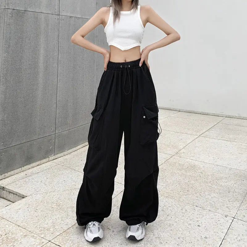 American retro tooling slacks female drape straight beam foot trousers summertime joker loose ins wide-legged pants