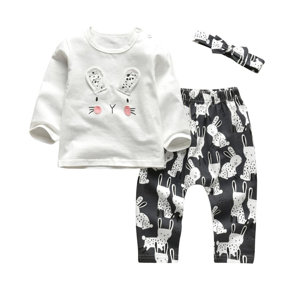 Baby Girl's Printed Sweatshirt, Pants and Headband 3 Pcs Set